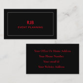 Monogram Initiaal Aangepaste naam Zwart Grijs Rood Visitekaartje (Voorkant / Achterkant)