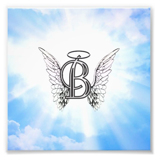 Monogram initiaal B alfabet letter met engel vleug Foto Afdruk (Voorkant)
