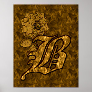 Monogram Initiaal B Elegante Gouden Pioen Roos Blo Poster