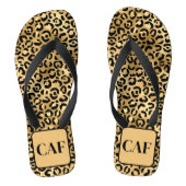 Monogram Initiaal Black Gold Leopard Cheetah Print Teenslippers (Voetbed)