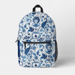 Monogram Initiaal Blauw en Wit Paisley Bedrukte Rugzak