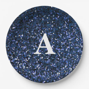 Monogram Initiaal Blauw Glitter White - Aangepaste Papieren Bordje