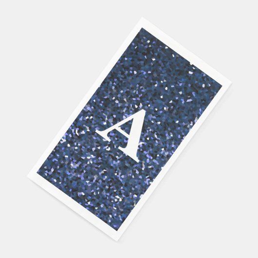 Monogram Initiaal Blauw Glitter White - Aangepaste Servet (Hoek)