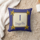 Monogram Initiaal Blauw Goud Sterren Trouw Aandenk Kussen (Deken)