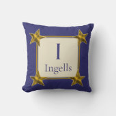 Monogram Initiaal Blauw Goud Sterren Trouw Aandenk Kussen (Voorkant)
