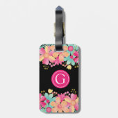 Monogram Initiaal Bloemenschildering Bagage Bagage Bagagelabel (Achterkant verticaal)