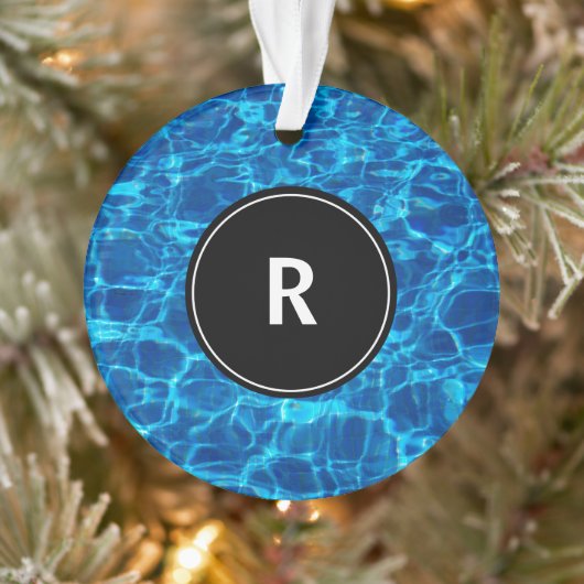 Monogram Initiaal Blue Water Pattern Cool Gift 201 Ornament (Boom)