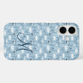 Monogram Initiaal Boho Blauw Witte Bloemen Trendy Case-Mate iPhone Case (Achterkant (horizontaal))