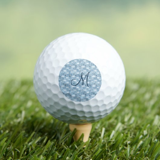 Monogram Initiaal Boho Blauw Witte Bloemen Trendy Golfballen (Insitu Shirt)
