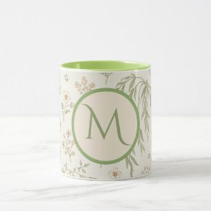Monogram Initiaal Boho Willow & Aardbeien Cadeau Mok