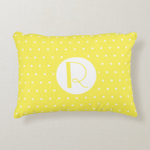Monogram Initiaal Bright Gele Witte Polka Dots Accent Kussen