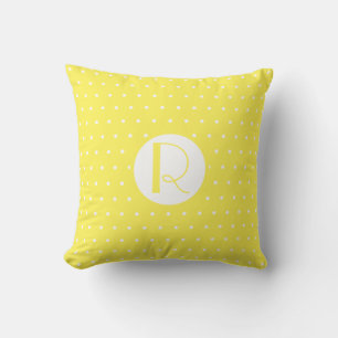 Monogram Initiaal Bright Gele Witte Polka Dots Kussen