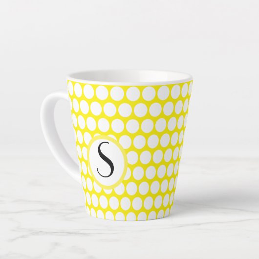 Monogram Initiaal Bright Gele Witte Polka Dots Latte Mok (Linkerhoek)