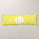 Monogram Initiaal Bright Gele Witte Polka Dots Lichaamskussen (Achterkant)