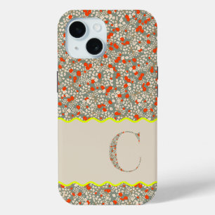 MONOGRAM INITIAAL C GROENE EN RODE KLEINE BLOEMETJ