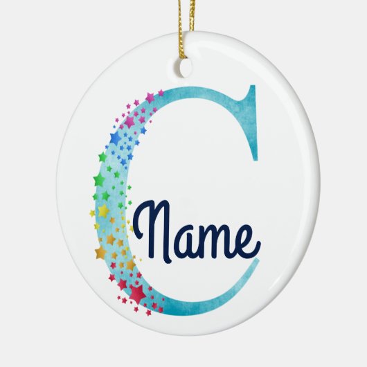 Monogram Initiaal C Rainbow Star-ontwerp Keramisch Ornament (Links)
