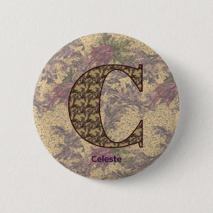 Monogram Initiaal C Vintae Bloemstuk Persoonlijk  Ronde Button 5,7 Cm