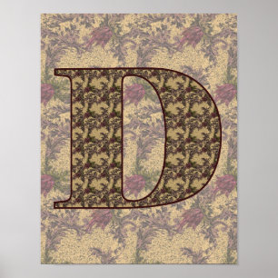 Monogram Initiaal D Elegante Vintage Bloemen Poster