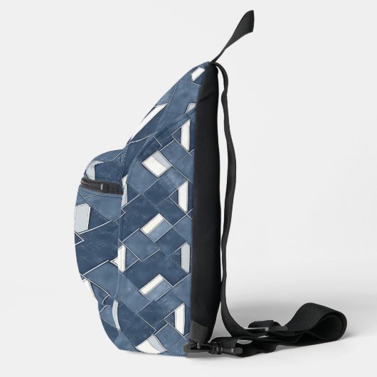 Monogram Initiaal Denim Blauw Gedrukt Lattice Kijk Sling Bag (Rechts)