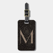 Monogram Initiaal Donkere Bloemrijke Roos Neutrale Bagagelabel (Voorkant verticaal)