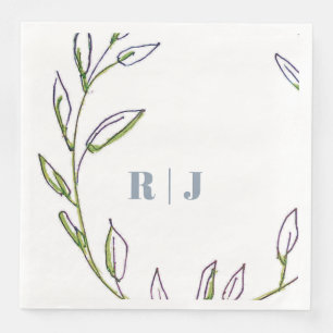 Monogram Initiaal Dusty Blue Green Leaf Art Weddin Servet