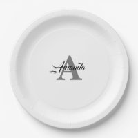 Monogram Initiaal Elegant Aangepaste naam Grijs Wi