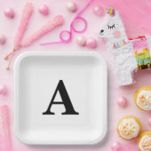 Monogram Initiaal Elegant Aangepaste naam Zwart wi Papieren Bordje (Feest)