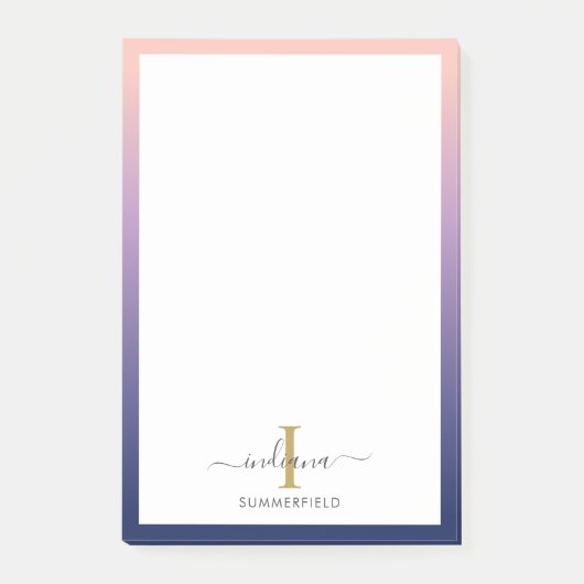Monogram Initiaal Elegant Schrift Paarse Ombre Post-it® Notes (Voorkant)