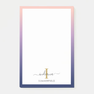 Monogram Initiaal Elegant Script Paars Ombre Post-it® Notes
