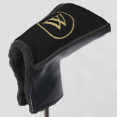 Monogram Initiaal Elegant Zwart en Gouden Golf Golfheadcover (3/4 voorkant)