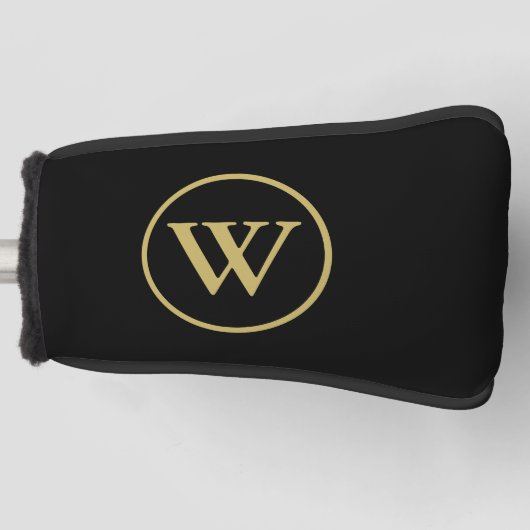 Monogram Initiaal Elegant Zwart en Gouden Golf Golfheadcover (Voorkant)