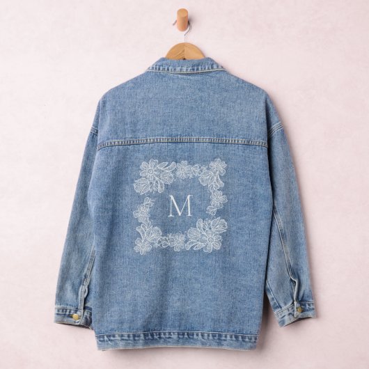Monogram Initiaal en witte kantbloemen Denim Jacket (Hangar)