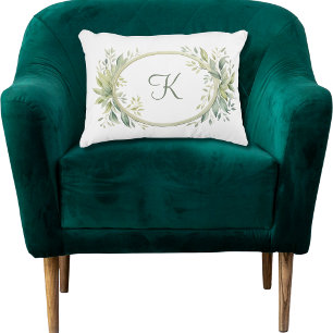 Monogram Initiaal Eucalyptus Groenelementen Accent Kussen