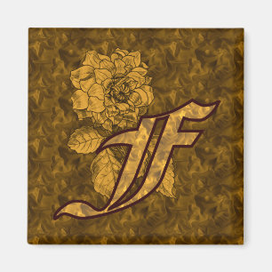 Monogram Initiaal F Gouden Pioen Bloem Elegant Magneet