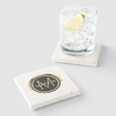 Monogram Initiaal Familienaam | Art Deco Black Gol Stenen Onderzetter (Zijkant)