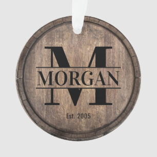 Monogram Initiaal  Familienaam Faux Wooden Ornament