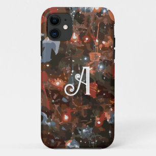 Monogram Initiaal Feestelijke Kerstboom Lichten iPhone 11 Hoesje