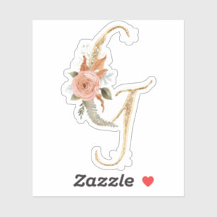 Monogram Initiaal G Gold Glitter Peony Roos Floral Sticker
