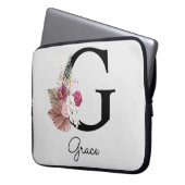 Monogram Initiaal G Monogram Roze Boho Floral Laptop Sleeve (Voorkant Links)