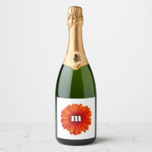 Monogram Initiaal Gerbera Daisy Sparkling Wijnetiket