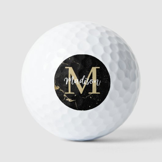 Monogram Initiaal Gold Black marmer Golfballen (Voorkant)