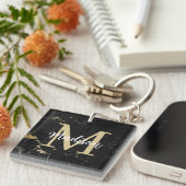 Monogram Initiaal Gold Black marmer Sleutelhanger (Voorkant Rechts)