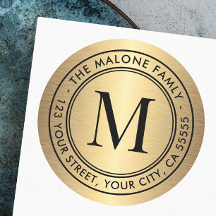 Monogram initiaal golden gradiënt return address ronde sticker
