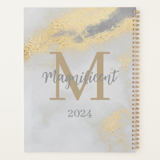 Monogram Initiaal Goud en Grijs Marmer 2024 Niet g Planner (Achterkant)