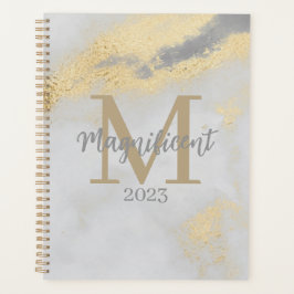Monogram Initiaal Goud en grijze marmer Planner