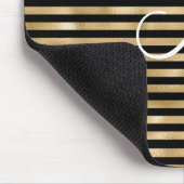 Monogram Initiaal Goud en Zwart Gestreepte Muismat (Hoek)