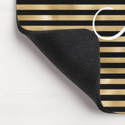 Monogram Initiaal Goud en Zwart Gestreepte Muismat (Hoek)