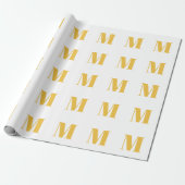 Monogram Initiaal Goud Gouden Wit Custom Name Cadeaupapier (Uitgerold)