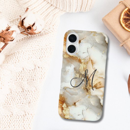 Monogram Initiaal Goud Grijs Wit Marmer Waterverf Case-Mate iPhone Case
