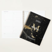 Monogram Initiaal Goud Zwart Marmer Niet gedateerd Planner (Display)